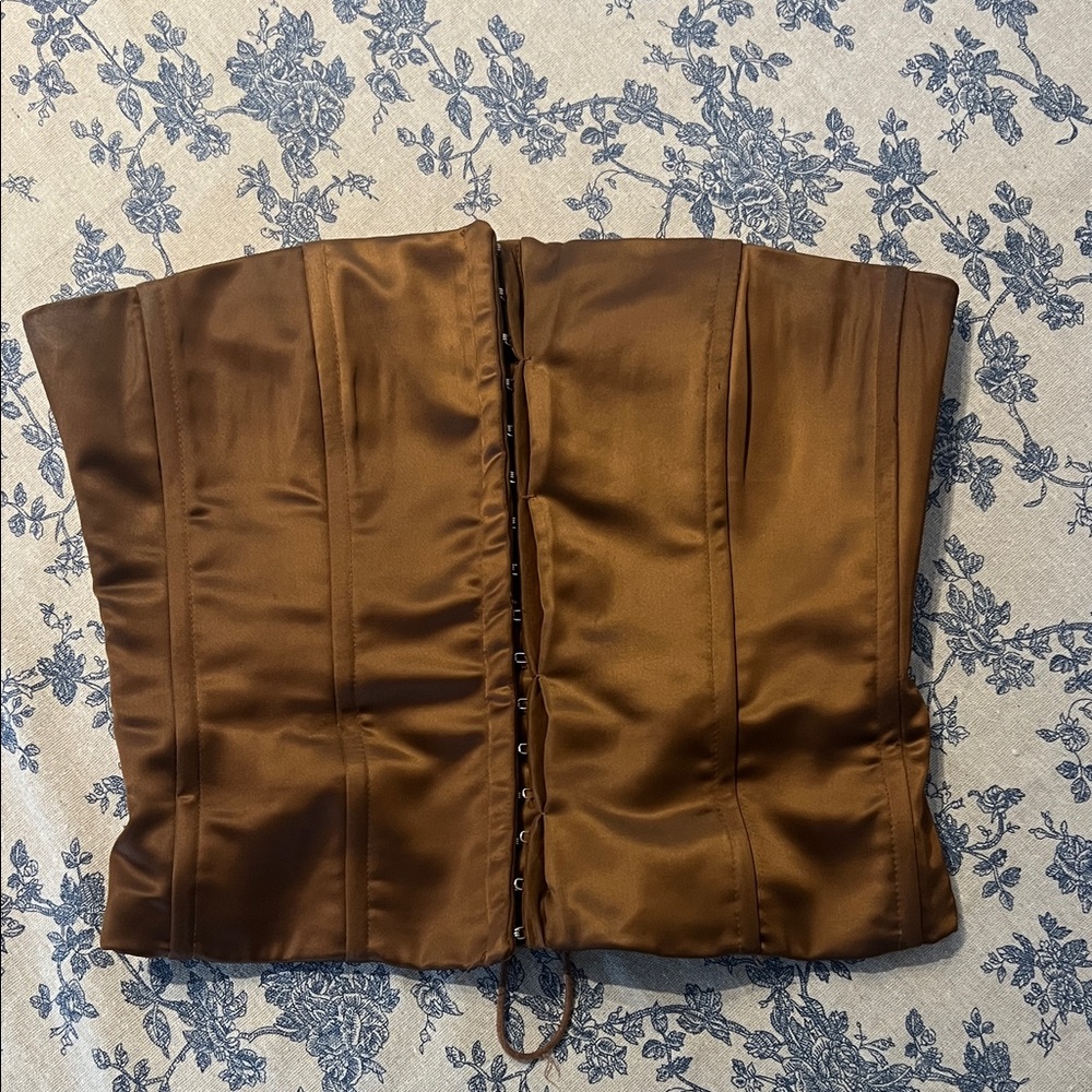 Danielle Guizio Brown Satin Corset Top